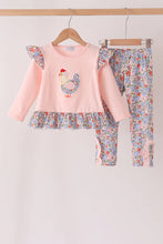 Pink Chicken Applique Ruffle Pants Set