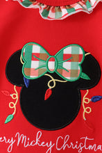 Red christmas character applique ruffle romper