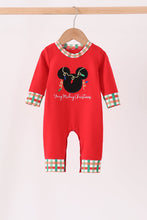 Red christmas character applique romper
