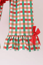 Red christmas character applique gingham ruffle pants set