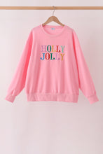 Pink Holly Jolly Embroidery Mom Top