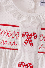 White Candy Cane Smocked polka dot Bloomer Set