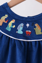 Blue Nativity corduroy Embroidery Ruffle Pants Set - ARIA KIDS