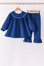 Blue Nativity corduroy Embroidery Ruffle Pants Set - ARIA KIDS