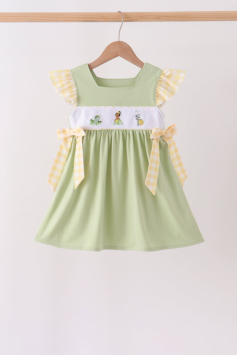 Green Princess Frog Embroidery Ruffle Dress - ARIA KIDS