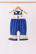 Royal Blue Character Embroidery Ruffle Romper - ARIA KIDS