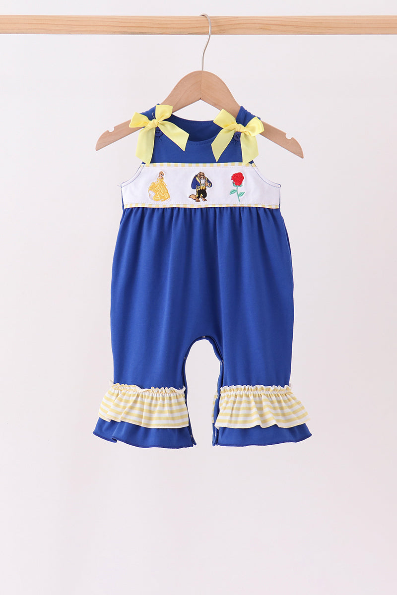 Royal Blue Character Embroidery Ruffle Romper - ARIA KIDS