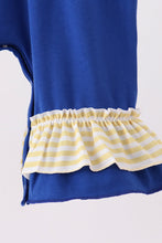Royal Blue Character Embroidery Ruffle Romper - ARIA KIDS