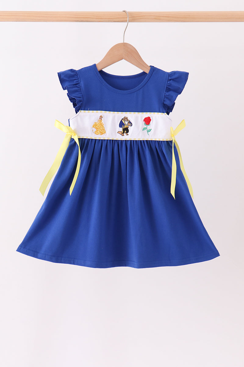Royal Blue Character Embroidery Ruffle Dress - ARIA KIDS