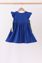 Royal Blue Character Embroidery Ruffle Dress - ARIA KIDS