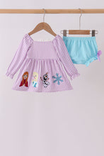 Purple Stripe Frozen Embroidery Bloomer Set - ARIA KIDS