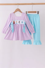 Purple Stripe Frozen Embroidery Ruffle Pants Set - ARIA KIDS
