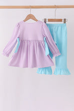 Purple Stripe Frozen Embroidery Ruffle Pants Set - ARIA KIDS