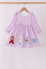 Purple Stripe Frozen Embroidery Dress - ARIA KIDS