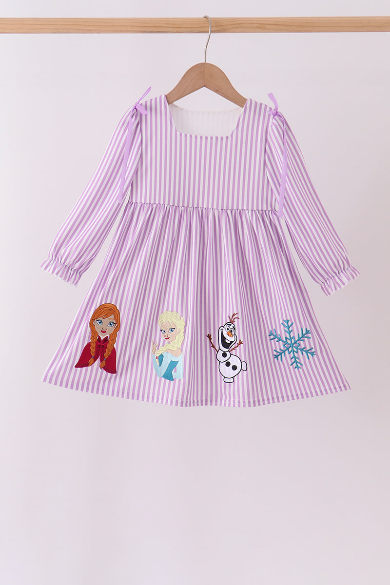 Purple Stripe Frozen Embroidery Dress - ARIA KIDS