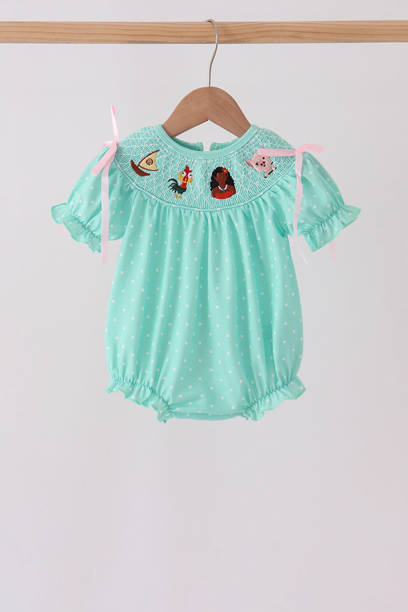Green Character Smocked Bubble - ARIA KIDS
