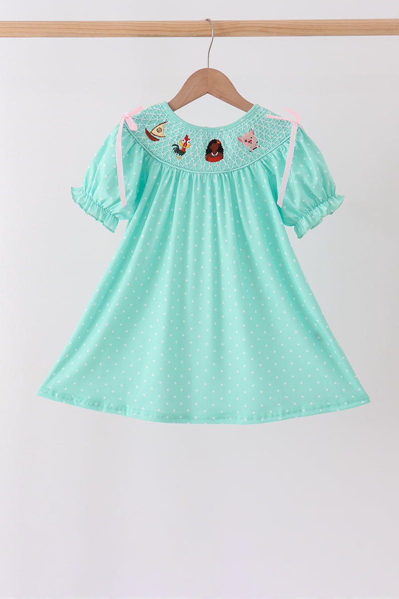 Green Character Smocked Dress - ARIA KIDS