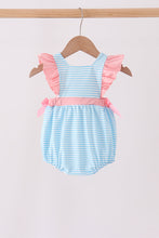 Blue Stripe Princess Embroidery Ruffle Bubble - ARIA KIDS