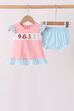 Pink Princess Embroidery Stripe Ruffle Bloomer Set - ARIA KIDS