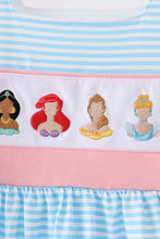 Blue Stripe Princess Embroidery Ruffle Dress - ARIA KIDS