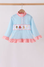 Blue Stripe Princess Embroidery Ruffle Pullover - ARIA KIDS