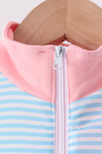 Blue Stripe Princess Embroidery Ruffle Pullover - ARIA KIDS