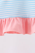 Blue Stripe Princess Embroidery Ruffle Pullover - ARIA KIDS