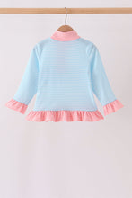 Blue Stripe Princess Embroidery Ruffle Pullover - ARIA KIDS