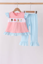 Pink Princess Embroidery Stripe Ruffle Pants Set - ARIA KIDS