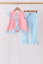 Pink Princess Embroidery Stripe Ruffle Pants Set - ARIA KIDS