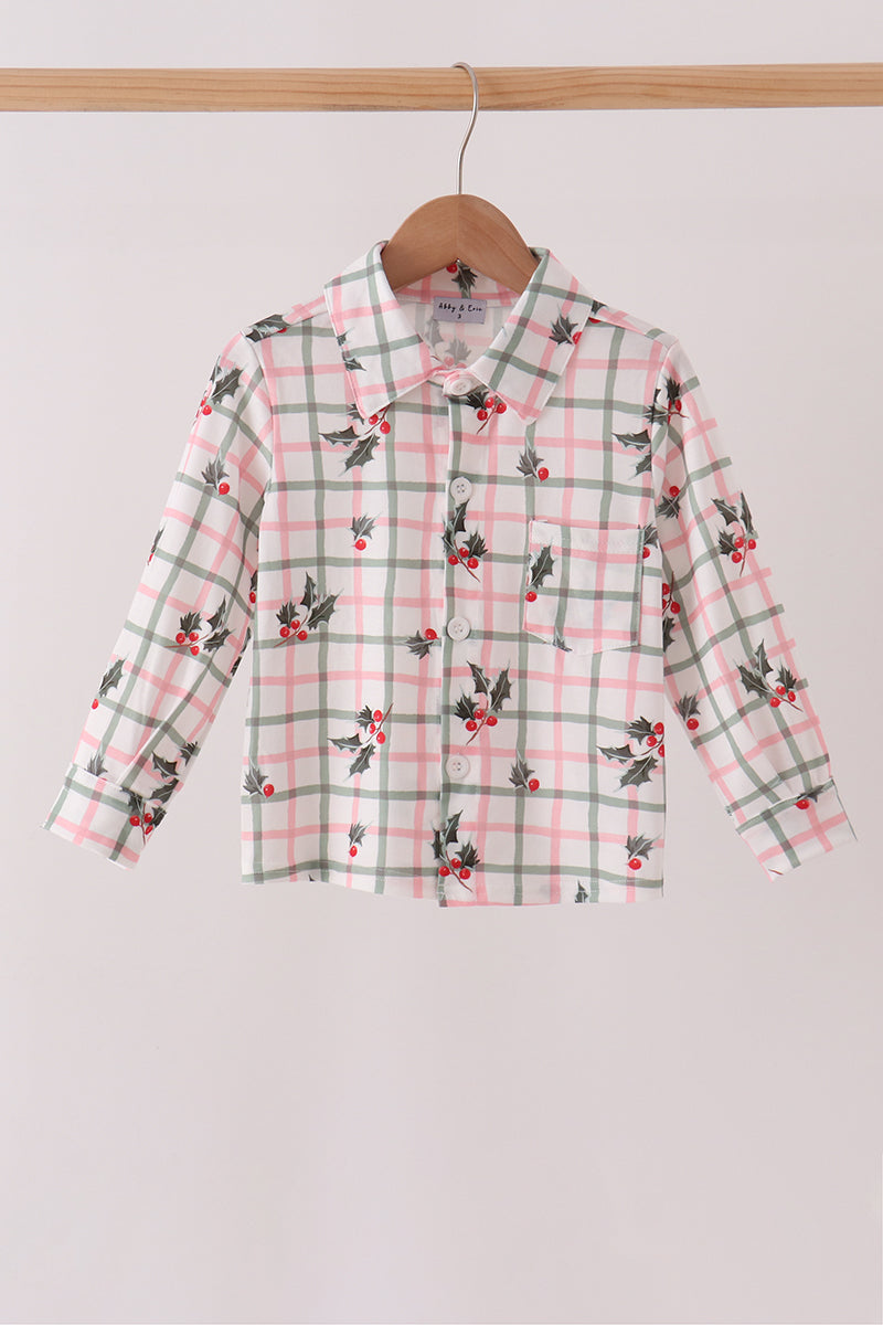 Red Holly Button Down Shirt - ARIA KIDS