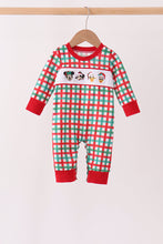 Red Character Embroidery Gingham Romper - ARIA KIDS