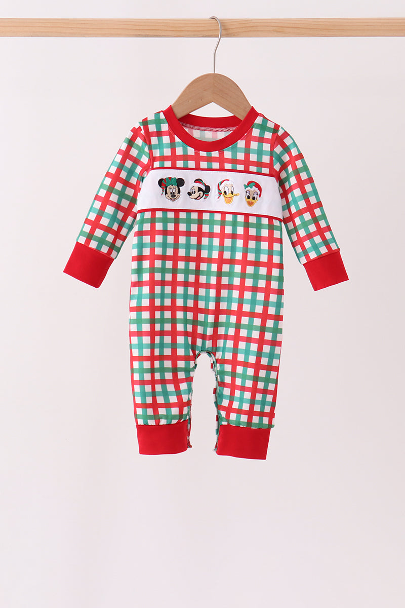 Red Character Embroidery Gingham Romper - ARIA KIDS