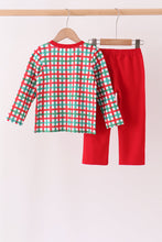 Red Character Embroidery Gingham Pants Set - ARIA KIDS