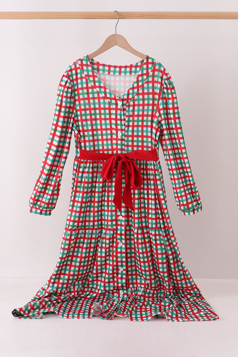 Red Bow Gingham Mom Dress - ARIA KIDS