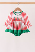 Red Nutcracker Embroidery Stripe Ruffle Bubble