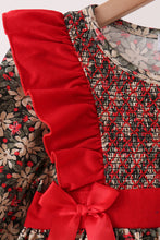 Red Floral Smocked Ruffle Dress
