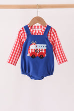 Blue Fire Truck Applique Gingham 2pc Set