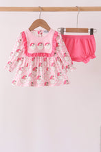 Pink Santa French Knot Ruffle Bloomer Set