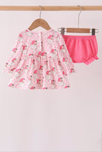 Pink Santa French Knot Ruffle Bloomer Set