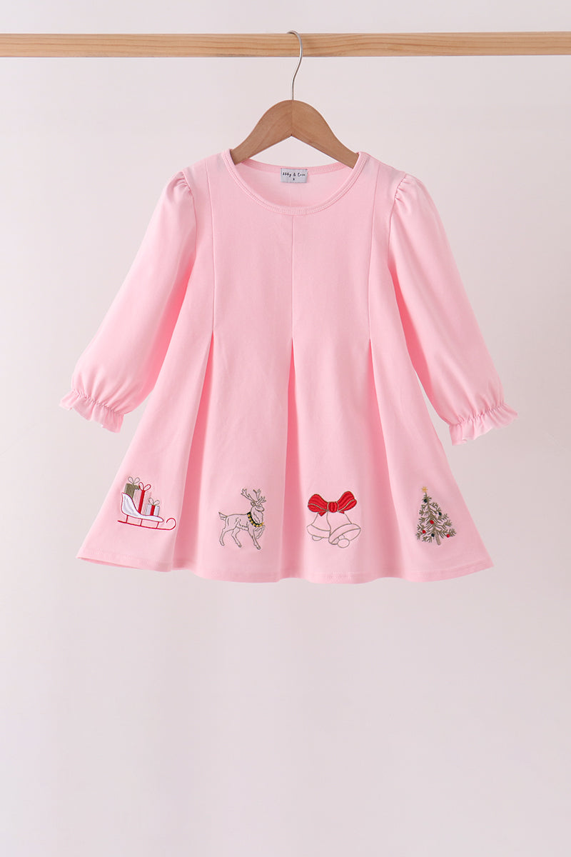 Pink Christmas Embroidery Dress - ARIA KIDS