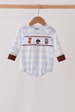 Blue Puppy Embroidery Gingham Bubble