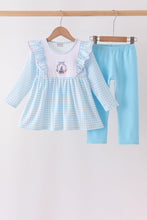 Blue Castle Embroidery Ruffle Pants Set