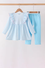 Blue Castle Embroidery Ruffle Pants Set