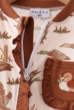 Brown Duck Embroidery Ruffle Romper