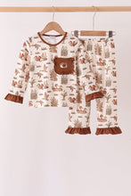 Brown Duck Embroidery Ruffle Pants Set