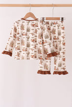 Brown Duck Embroidery Ruffle Pants Set
