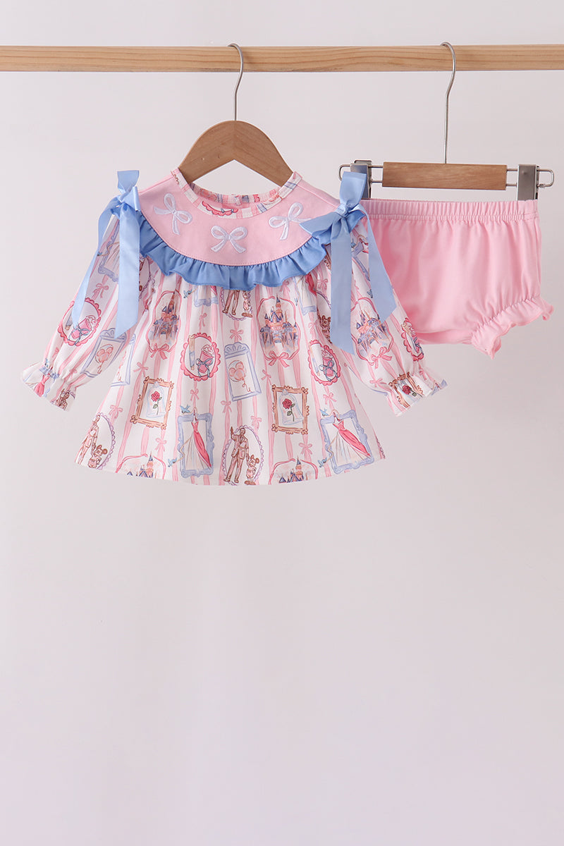 Pink Character Bow Embroidery Bloomer Set - ARIA KIDS