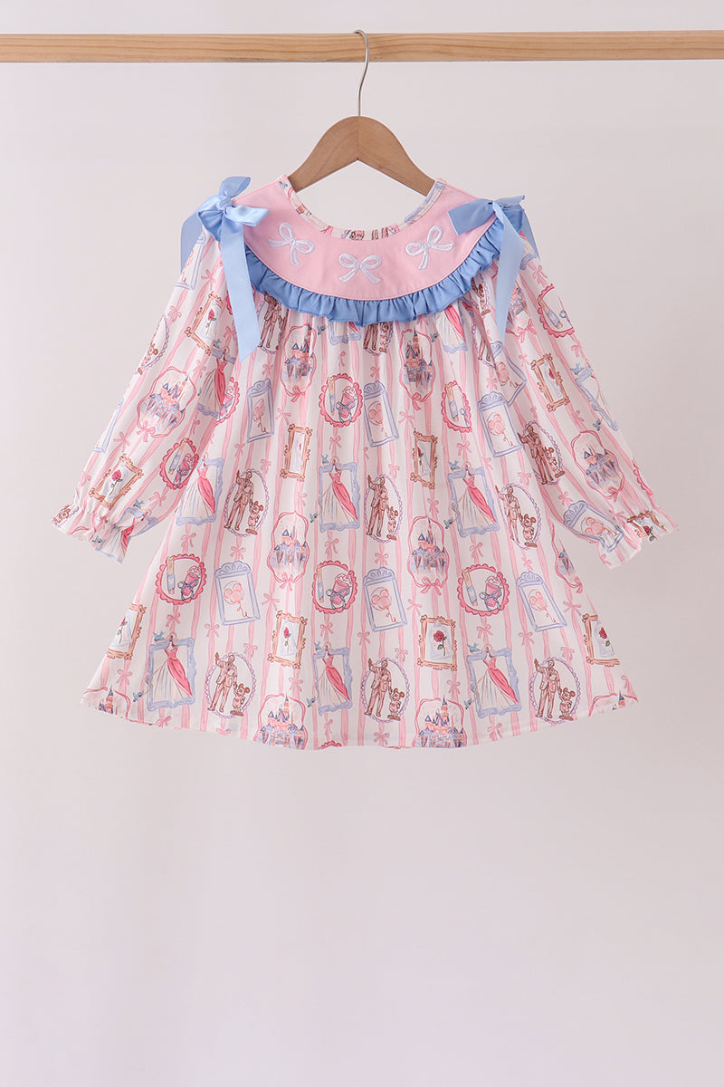 Pink Character Bow Embroidery Dress - ARIA KIDS