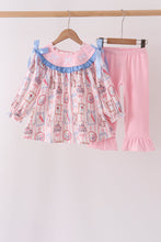 Pink Character Bow Embroidery Ruffle Pants Set - ARIA KIDS